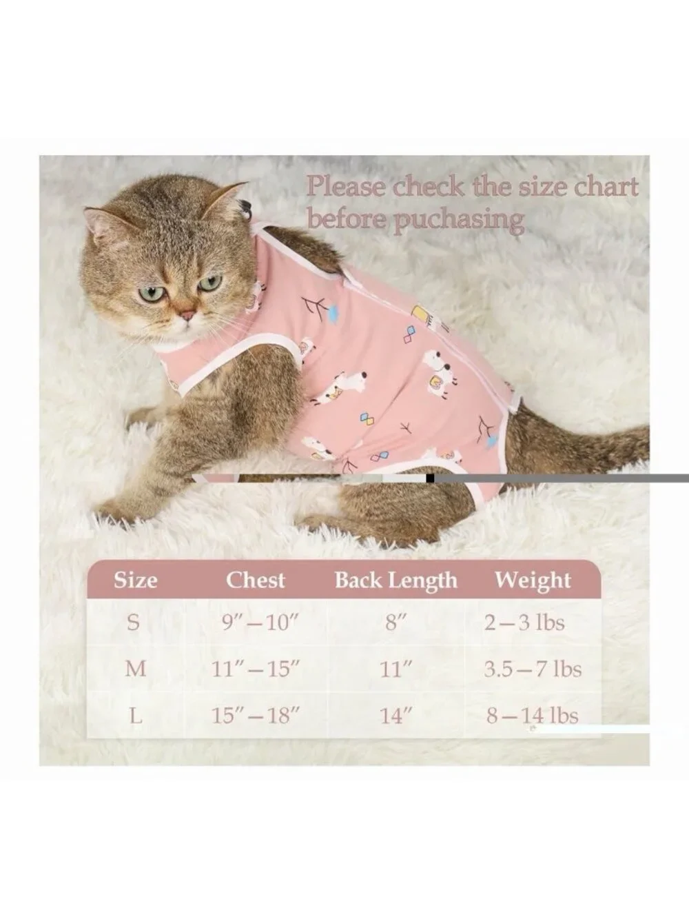 Cat Recovery Suit After Surgery Breathable Cat Recovery Suits llamas Sz Med NWOT - Picture 8 of 8